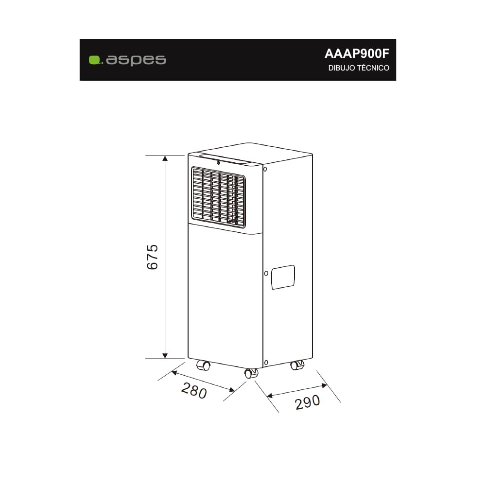 Aspes Aire Acondicionado Portátil, 9000 BTU. AAAP900F. Solo frío, Display LED Táctil, Temporizador, Mando a Distancia, Kit instalación ventana incluido, Clasificación Energética A