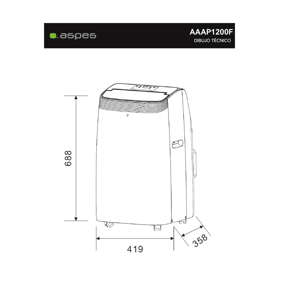 Aspes Aire Acondicionado Portátil, 12000 BTU. AAAP1200F. Solo frío, Display LED manual, Temporizador, Mando a Distancia, Kit instalación ventana incluido, Clasificación Energética A