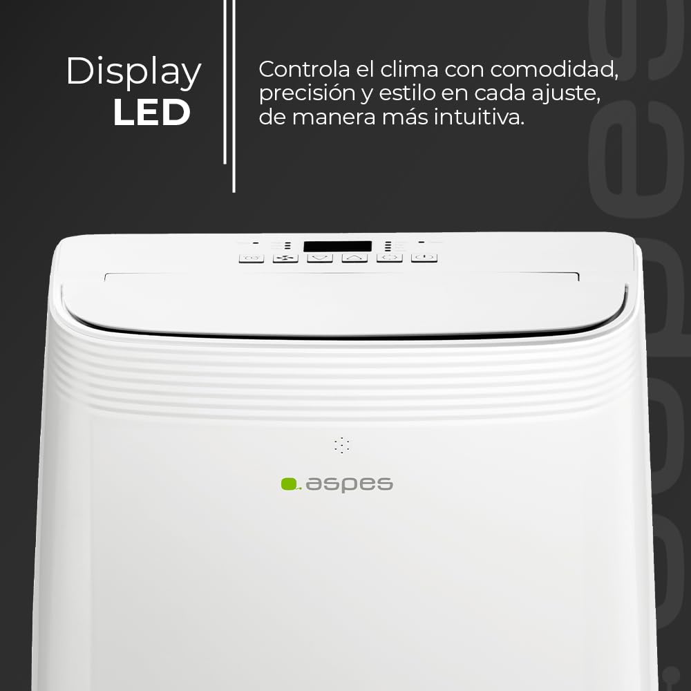 Aspes Aire Acondicionado Portátil, 12000 BTU. AAAP1200F. Solo frío, Display LED manual, Temporizador, Mando a Distancia, Kit instalación ventana incluido, Clasificación Energética A
