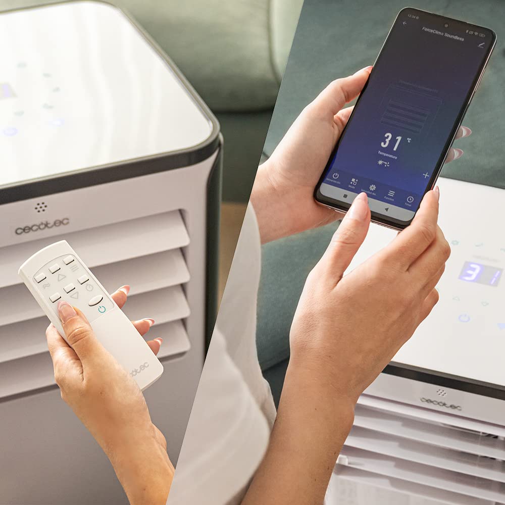 Cecotec Aire Acondicionado Portátil con Mando a Distancia, Wifi y Bomba de Calor ForceClima 9500 Soundless Heating Connected. 9000 BTU, Pantalla LED, 5 Modos, Cobertura 20-25m2