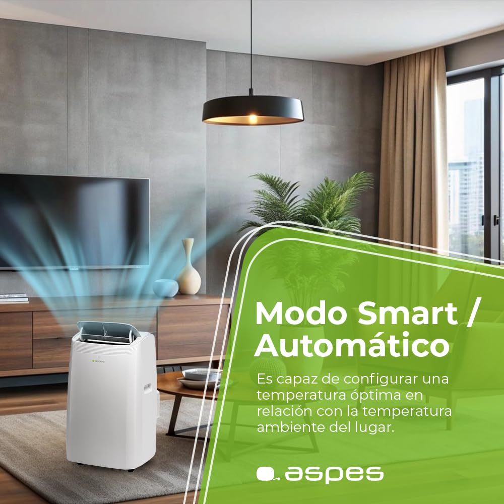 Aspes Aire Acondicionado Portátil, 12000 BTU. AAAP1200F. Solo frío, Display LED manual, Temporizador, Mando a Distancia, Kit instalación ventana incluido, Clasificación Energética A