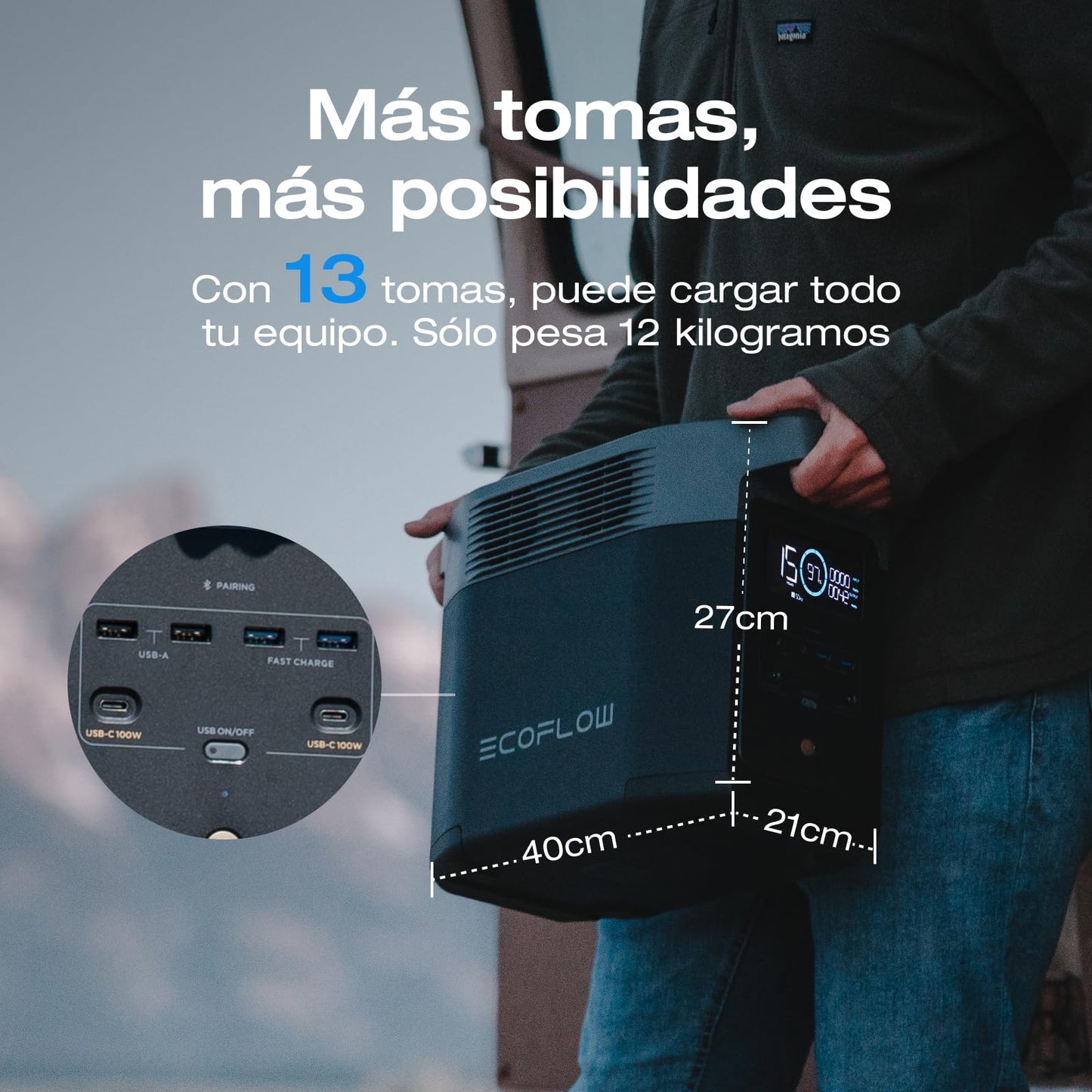 Estación de Energía Portátil EcoFlow DELTA 2 con capacidad ampliable de 1 a 3 kWh, batería LFP, sólo pequeños defectos en el embalaje, el producto está completamente sin usar (Reacondicionado)