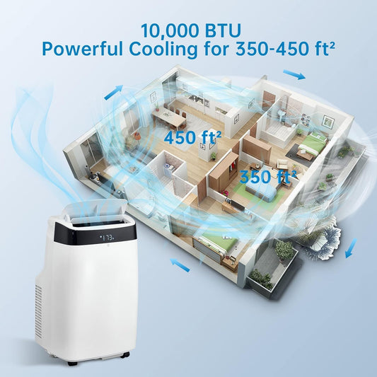 Agrestem 10000btu aire acondicionado portátil, unidad de CA portátil con control remoto y kit de ventana, función 3 en 1, 550 metros cuadrados Cobertura de pies, aire acondicionado portátil para