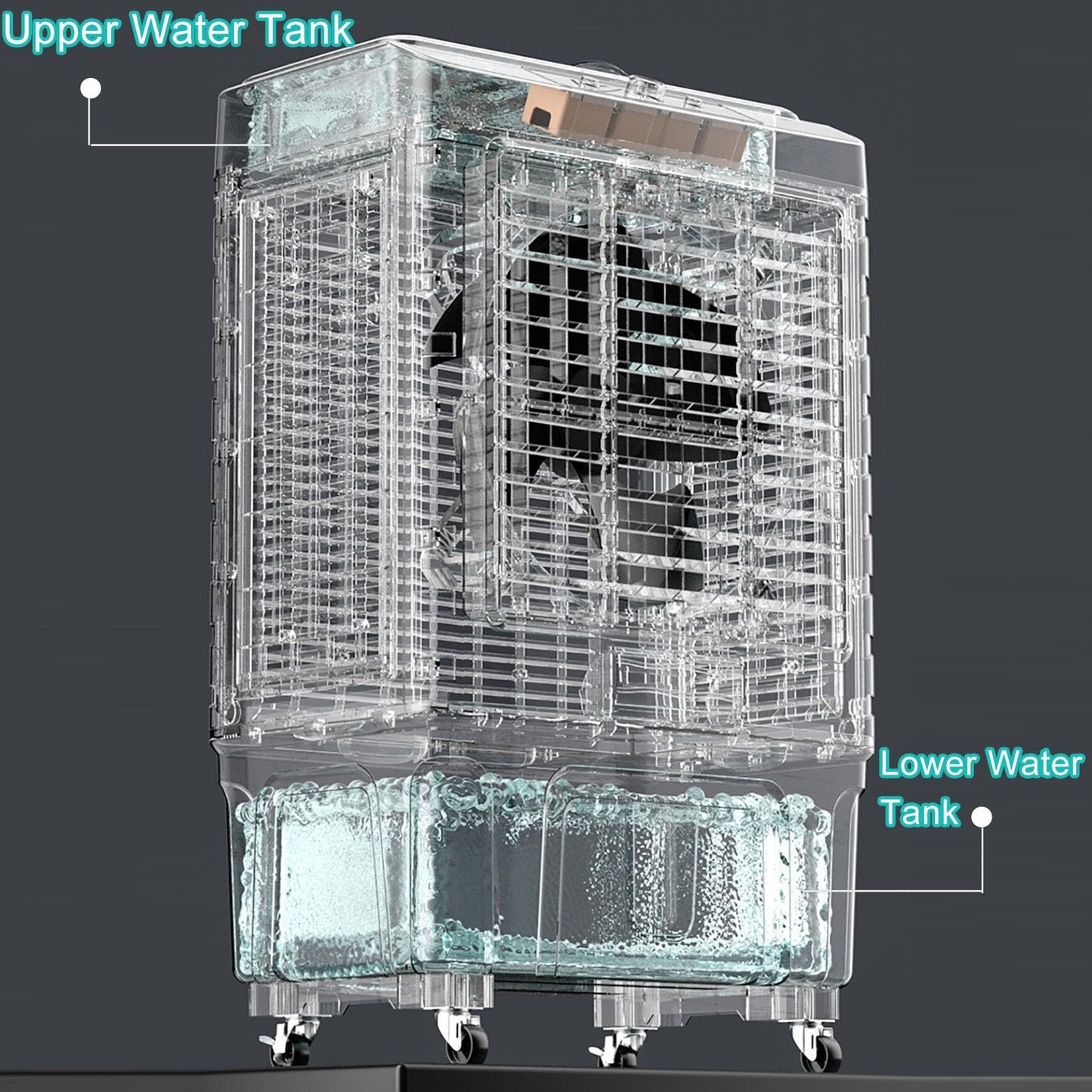 Swamp Cooler - Enfriador de aire evaporativo con 3 velocidades y oscilación de 120°, portátil, para interiores y exteriores, patio, garaje